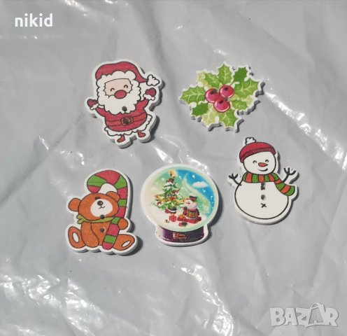 10 бр Коледни дървени копчета , снимка 4 - Други - 27450101