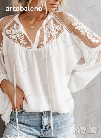 Дамска дантелена риза с V-образно деколте, 2цвята, снимка 6 - Ризи - 40813289