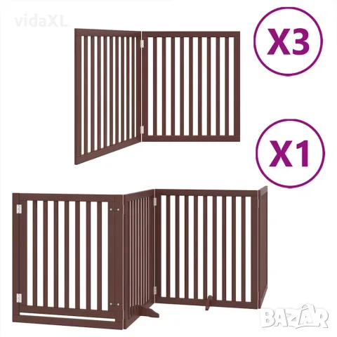 vidaXL Сгъваема преграда за куче с врата 10 панела кафяв 800 см топола, снимка 1 - За кучета - 56146642