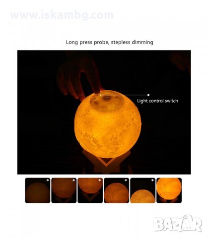 КОМБИНИРАН АРОМАТИЗАТОР И НОЩНА ЛАМПА 3В1 В ТРИИЗМЕРНА, РЕЛЕФНА ФОРМА НА ЛУНА - код 2634, снимка 3 - Овлажнители и пречистватели за въздух - 33929349