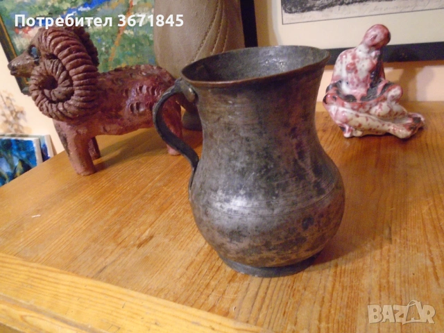 стара бакърена кана, ръчно кована, снимка 3 - Други ценни предмети - 53265485