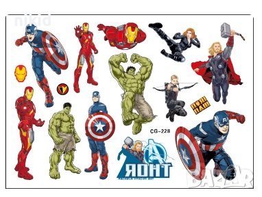 Avengers Отмъстителите Капитан Америка Хълк Айрън железния Tattoo татос татуировка временна детска , снимка 5 - Други - 24567609