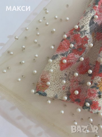 Маркова бутикова ефектна блузка с приказна декорация и прозрачни елементи в свеж флорален десен, снимка 3 - Туники - 33999620