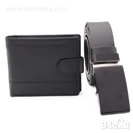 Мъжки комплект – колан с автоматична катарама и портфейл от естествена кожа