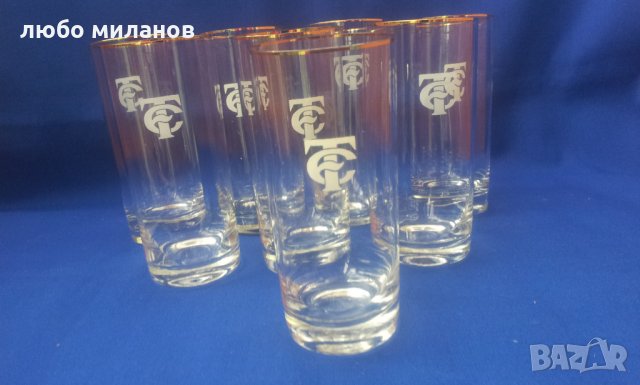 Ретро водни чаши със златен кант и лого 8 бр, снимка 3 - Други ценни предмети - 34501146