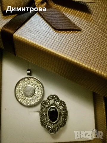 Сребърен пръстен с аметист и висулка Michael Cors