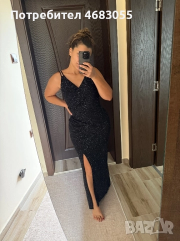 Елегантна черна рокля с блестящ ефект