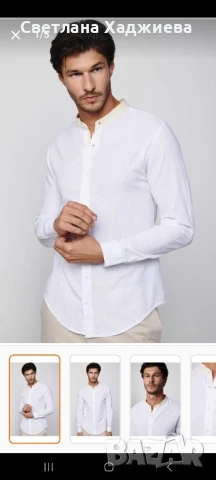 Мъжка бяла риза 100% памук и лен , снимка 1