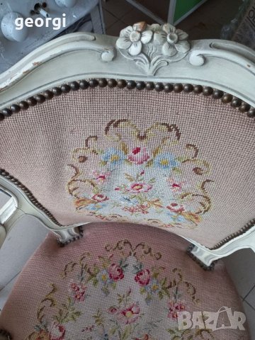 Комплект масив ретро кресла с маса антик бяло, снимка 10 - Столове - 40770522