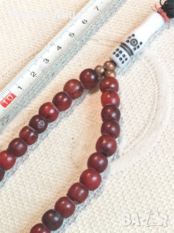 Оригинална Стара Турска Червена Броеница с Червен Кехлибар 1920те г, снимка 2 - Антикварни и старинни предмети - 54240955