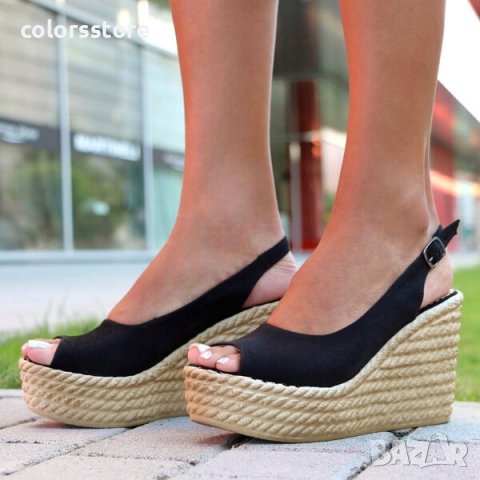Сандали на платформа - черен велур - S535, снимка 2 - Сандали - 34776720