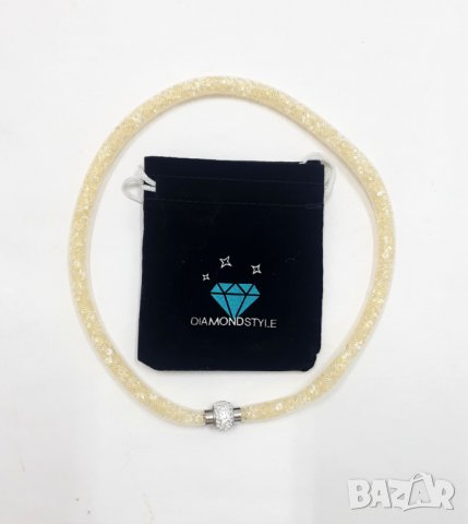 Колие кристали цвят екрю в мрежа марка Diamond style