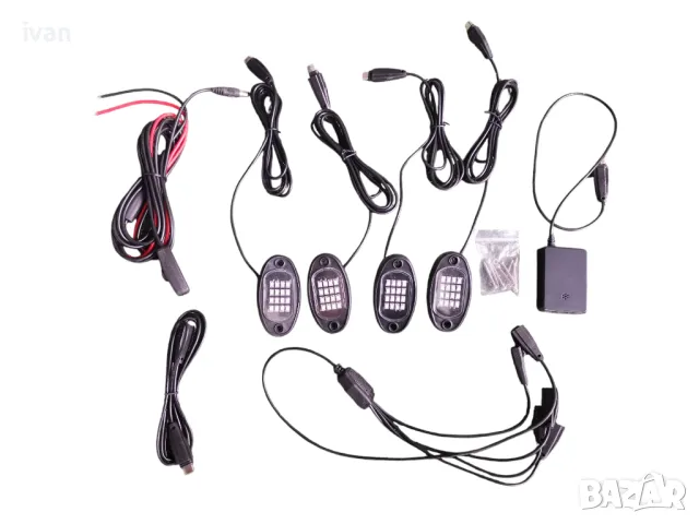 Комплект амбиентно осветление , RGB, Интериор екстериор, 4 модула с  16 диода, app, Bluetooth, 12V