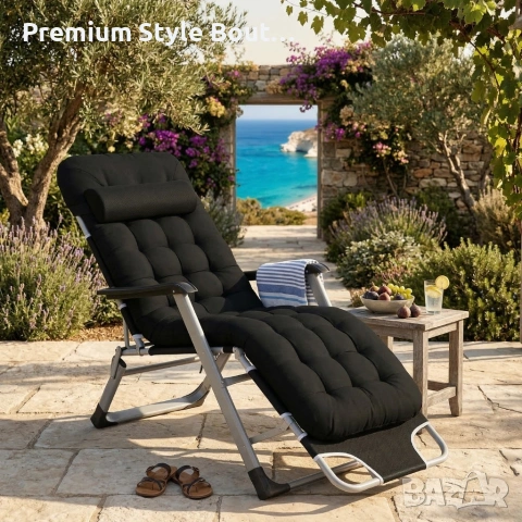 Сгъваем градински шезлонг с ватирана възглавница, регулируема облегалка , 178 см, снимка 3 - Градински мебели, декорация  - 53923407