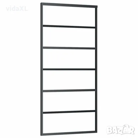 vidaXL Плъзгаща се врата с механизъм, ESG стъкло и алуминий, 90x205 см, снимка 3 - Интериорни врати - 56146568