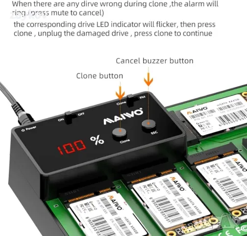 MAIWO 5-Bay M.2 mSATA докинг станция, USB 3.0 дубликатор, поддръжка за офлайн клониране, снимка 4 - Друга електроника - 48058104
