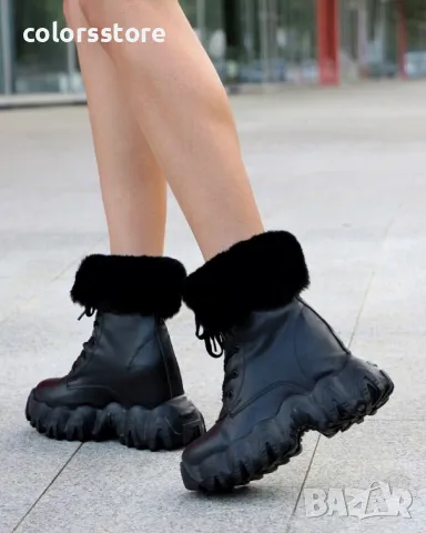 Боти на платформа - черна кожа - BF23, снимка 2 - Дамски боти - 33208231