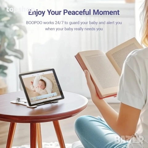 ЧИСТО НОВ, ЗАПЕЧАТАН Бебефон BOOPOO с изкуствен интелект за проследяване на дишането, 2K HD камера.., снимка 2 - Бебефони - 51637823