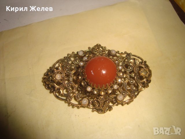 АРТ ДЕКО ПОЗЛАТЕНА ФИЛИГРАННА БРОНЗОВА СКЪПОЦЕННА БРОШКА ЮВЕЛИРНА МАЙСТОРСКА СТАРА ИЗРАБОТКА 26926, снимка 6 - Антикварни и старинни предмети - 34896325