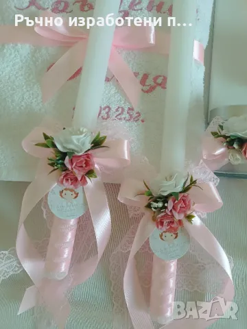 Розов комплект с цветя, снимка 4 - Подаръци за кръщене - 49196019