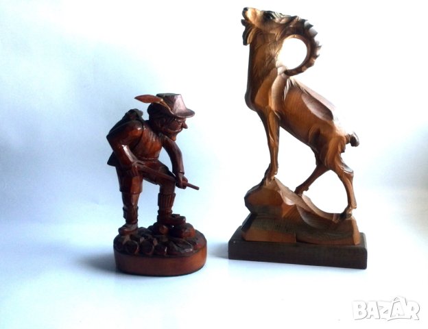 Дървени фигури Статуетки-свещник Елен и Ловец с Дива коза, снимка 8 - Антикварни и старинни предмети - 42672054