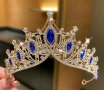 Масивна корона тиара диадема венец златиста сребриста черна камъни кралица мис метална дамска детска, снимка 6