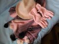 Розова феерия / комплект от ангорско бомбе, шал с топки от естествена заешка кожа, снимка 2