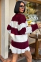 Пуловер в бяло и бордо овърсайз, снимка 4