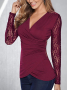 Ежедневна дамска блуза с диагонална кройка - дълги дантелени ръкави, 3цвята , снимка 1 - Блузи с дълъг ръкав и пуловери - 44559452