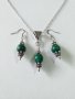Прекрасен комплект бижута обици и колие с красиви камъни Малахит и орнаменти в цвят старо сребро , снимка 6