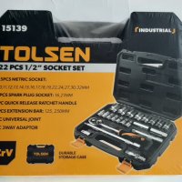 Комплект инструменти(гедория)Tolsen Industrial 15139, 22 части на 1/2", CrV, снимка 2 - Гедорета - 39107426