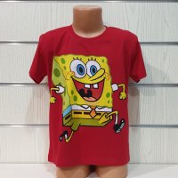 Нова детска червена тениска с дигитален печат Спондж боб, SpongeBob, снимка 6 - Детски тениски и потници - 32034947