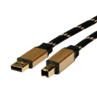 Кабел USB-A към USB-B 2.0 Roline 11.02.8803 Gold, 3.0m USB Type A to USB B M/M, Оплетка, снимка 1 - USB кабели - 31246320