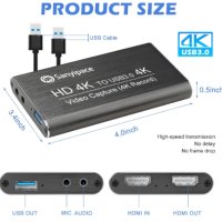 HDMI карта за улавяне на игри, USB 3.0 кутия за събиране с вход за микрофон, 1080P 60fps карта за ул, снимка 4 - Друга електроника - 44240785