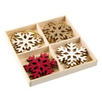 8 броя Комплект Дървени блестящи снежинки, 6 см, снимка 1 - Декорация за дома - 42690270