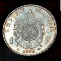 Франция 1 франк 1868 UNC,сребърна монета, снимка 1 - Нумизматика и бонистика - 37019350