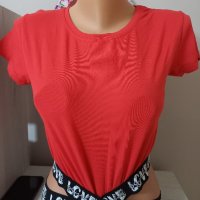 Къса червена памучна блуза, снимка 1 - Тениски - 42876987
