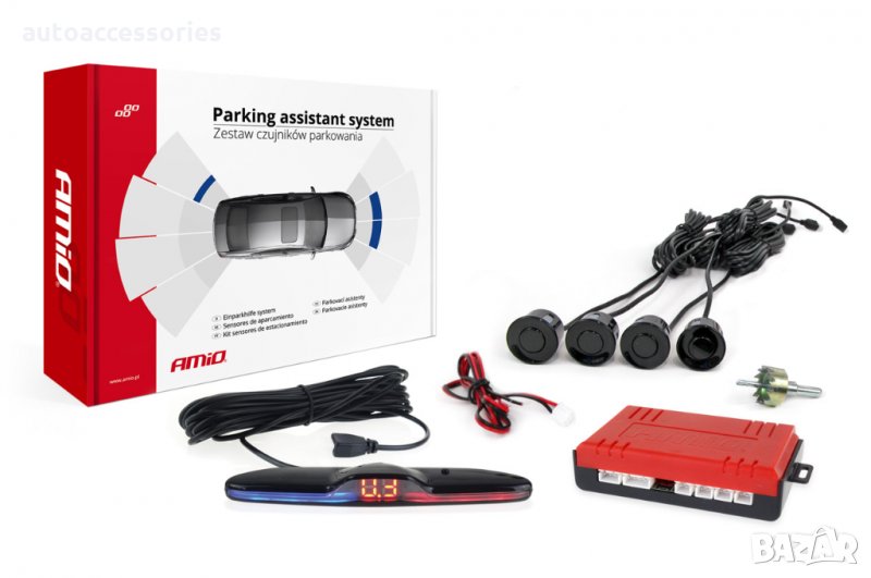 3000051638 Комплект парктроник Amio, Parking sensor, Четири ултразвукови сиви сензора, Футуристичен , снимка 1