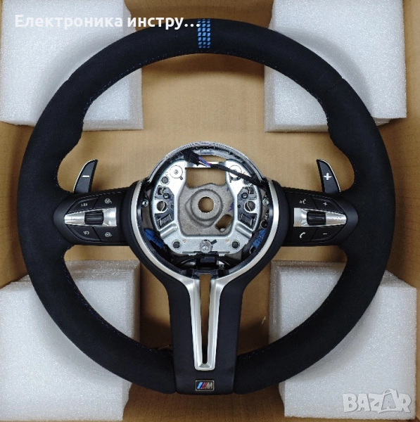 ME18 BMW M Sport Alcantara мултифункционален волан – синя пунктирана маркировка, M емблема и пера , снимка 1