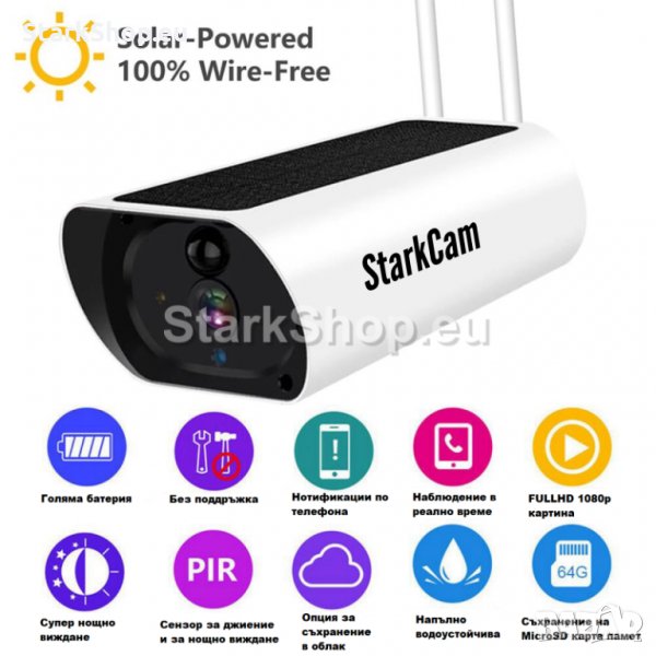  Соларна водоустойчива безкабелна WiFi камера, снимка 1