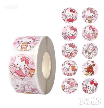 100 бр Hello Kitty Коте Кити розови малки самозалепващи лепенки стикери за ръчна изработка, снимка 1