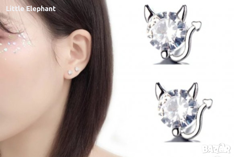 Обеци дяволчета с кристали,tiny,white double,колекция"Devils"/нови, снимка 1