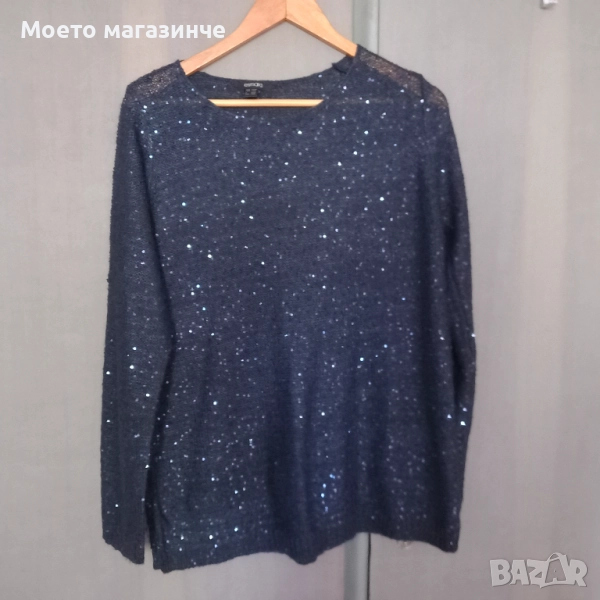 Пуловер Esmara – тъмносин с фини пайети, размер L (44/46), снимка 1