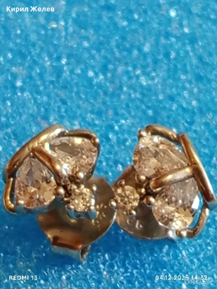 Елегантни сребърни обеци със инкрустирани кристали майстоска ръчна изработка 31152, снимка 1