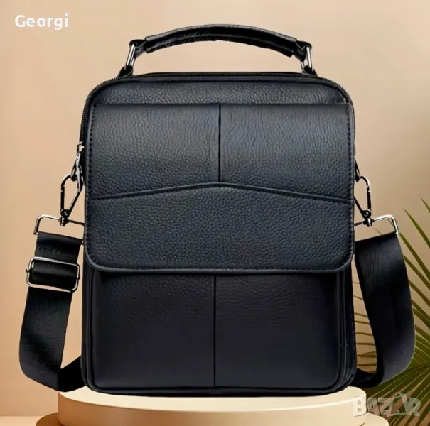  Мъжка голяма и спортна кожена чанта с европейски дизайн /Черна естест. кожа!, снимка 1