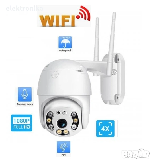 WiFi водоустойчива IP камера 5.0MP 350° 4+4 LED, снимка 1