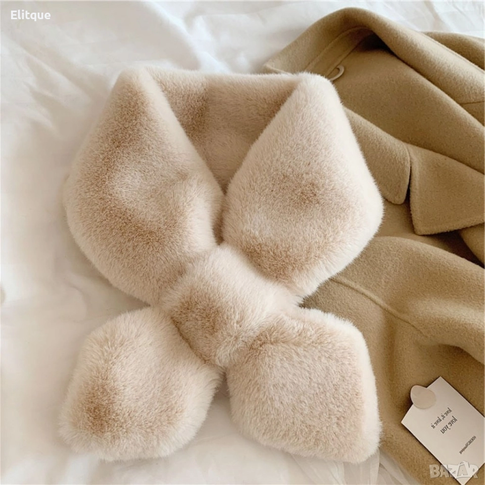 Пухкав дамски шал, имитиращ заешка кожа, снимка 1