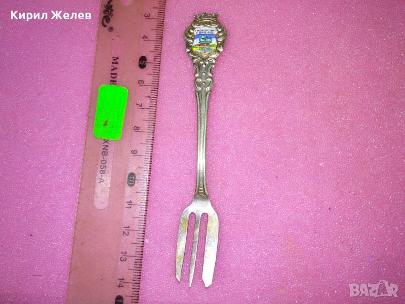 THERMAL BAD FUSSING СТАРА ЕМАЙЛИРАНА КОЛЕКЦИОНЕРСКА ДЕСЕРТНА СРЕБЪРНА ВИЛИЧКА СРЕБРО KARO 800 42983, снимка 1