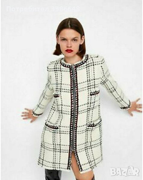 ZARA яке цип на карета White tweet Boucle размер L.                                       .         , снимка 1