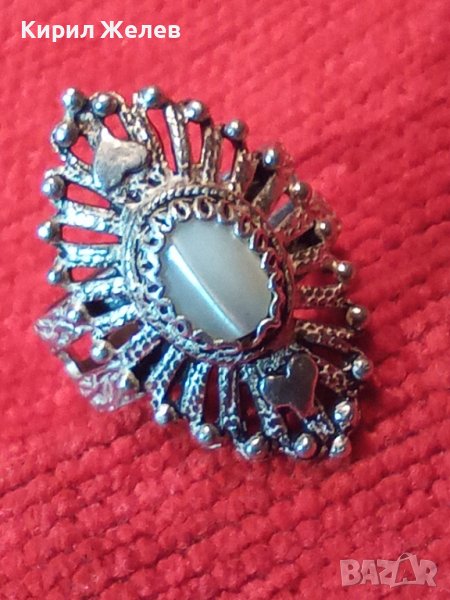 УНИКАЛЕН МАЙСТОРСКИ СРЕБЪРЕН СКЪПОЦЕНЕН АРТ ДЕКО ПРЪСТЕН СРЕБРО 925 АНГЛИЯ с БЯЛ ИВИЧЕСТ АХАТ 25565, снимка 1